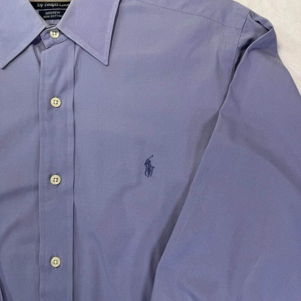 VTG 90's Polo Ralph Lauren Andrew 15 Blue/Lavender Shirt 100% Cotton Preppy